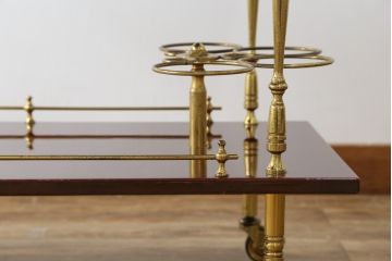 中古　イタリア高級家具　アルド・トゥーラ(ALDO TURA)　シックで艶のある色合いが目を惹くキッチンワゴン(トロリーワゴン、トローリー、ワゴンテーブル、エクステンションテーブル)(R-077473)