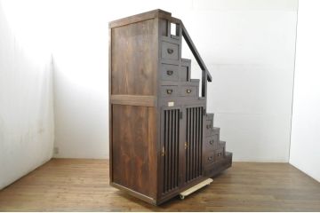 和製アンティーク　美品　美濃地方　檜(ヒノキ)材　希少な手すり付き二段重ね階段箪笥(和タンス、収納箪笥、整理箪笥、時代箪笥)(R-077534)