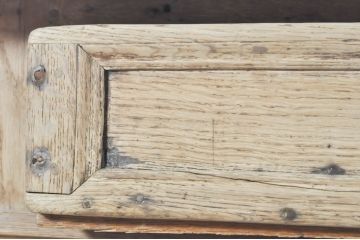 フランスアンティーク　オーク材　重厚なバルボスレッグの引き出し付き展示台(作業台、ワークテーブル、ワークデスク、平机、ダイニングテーブル、食卓、飾り台、花台、陳列台、在宅用、在宅ワーク用)(R-077554)
