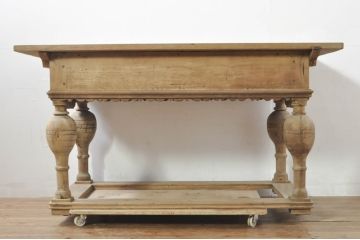 フランスアンティーク　オーク材　重厚なバルボスレッグの引き出し付き展示台(作業台、ワークテーブル、ワークデスク、平机、ダイニングテーブル、食卓、飾り台、花台、陳列台、在宅用、在宅ワーク用)(R-077554)