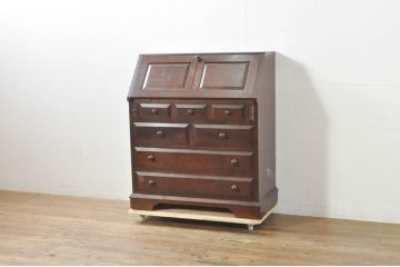 中古　美品　松本民芸家具　T型　シックで上品な佇まいが魅力のライティングビューロー(ワークデスク、簿記机、在宅用、在宅ワーク用、収納棚、戸棚)(定価約46万円)(R-077556)