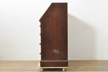 中古　美品　松本民芸家具　T型　シックで上品な佇まいが魅力のライティングビューロー(ワークデスク、簿記机、在宅用、在宅ワーク用、収納棚、戸棚)(定価約46万円)(R-077556)