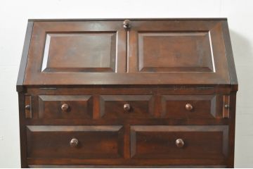 中古　美品　松本民芸家具　T型　シックで上品な佇まいが魅力のライティングビューロー(ワークデスク、簿記机、在宅用、在宅ワーク用、収納棚、戸棚)(定価約46万円)(R-077556)