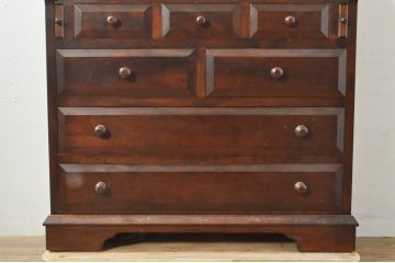 中古　美品　松本民芸家具　T型　シックで上品な佇まいが魅力のライティングビューロー(ワークデスク、簿記机、在宅用、在宅ワーク用、収納棚、戸棚)(定価約46万円)(R-077556)