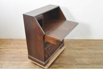 中古　美品　松本民芸家具　T型　シックで上品な佇まいが魅力のライティングビューロー(ワークデスク、簿記机、在宅用、在宅ワーク用、収納棚、戸棚)(定価約46万円)(R-077556)