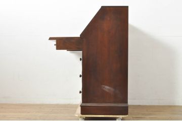 中古　美品　松本民芸家具　T型　シックで上品な佇まいが魅力のライティングビューロー(ワークデスク、簿記机、在宅用、在宅ワーク用、収納棚、戸棚)(定価約46万円)(R-077556)