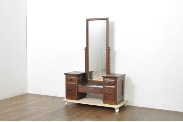 中古　美品　松本民芸家具　M型一面鏡　直線的なデザインが美しい鏡台(ドレッサー、ミラー)(定価約26万円)(R-077557)