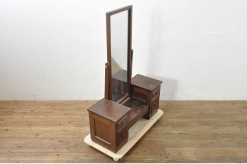 中古　美品　松本民芸家具　M型一面鏡　直線的なデザインが美しい鏡台(ドレッサー、ミラー)(定価約26万円)(R-077557)