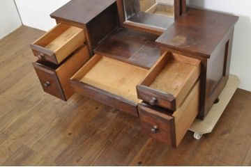 中古　美品　松本民芸家具　M型一面鏡　直線的なデザインが美しい鏡台(ドレッサー、ミラー)(定価約26万円)(R-077557)