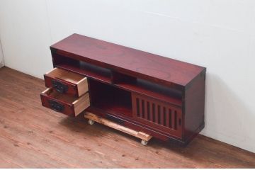 中古　美品!!　欅産業　仙台民芸箪笥(仙台箪笥)　和モダンな空間づくりにおすすめのテレビボード(テレビ台、ローボード、リビングボード、収納棚、戸棚)(定価約35万円)(R-077600)