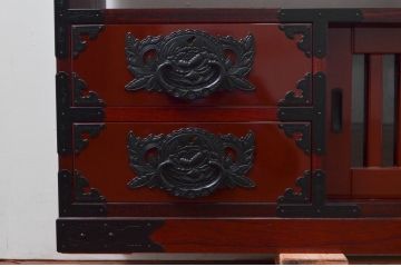 中古　美品!!　欅産業　仙台民芸箪笥(仙台箪笥)　和モダンな空間づくりにおすすめのテレビボード(テレビ台、ローボード、リビングボード、収納棚、戸棚)(定価約35万円)(R-077600)