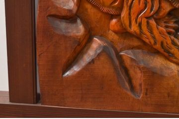 和製ビンテージ　竹に虎の彫刻が目を惹く衝立て(つい立て、衝い立て、仕切り、パーテーション、ヴィンテージ)(R-077601)