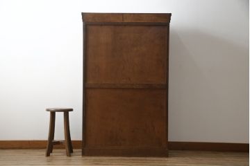 和製アンティーク　高級品!!　前面タモ材　玉杢　希少なプレスガラス入り　大正ロマンの雰囲気漂う本箱(ブックケース、サイドキャビネット、収納棚、戸棚)(R-077604)