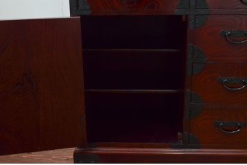 中古　美品　筑後民芸　上質な和の雰囲気を高める茶箪笥(茶棚、戸棚、収納棚、食器棚、整理箪笥、収納箪笥、チェスト、キャビネット、引き出し、和箪笥)(R-077611)