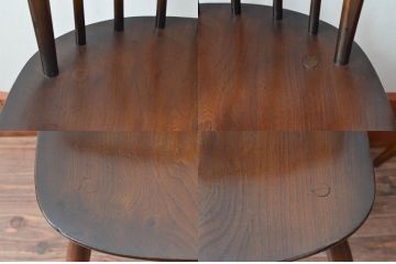 イギリスビンテージ　ERCOL(アーコール)　落ち着いた色味とシンプルなデザインが魅力的なフープバックチェア3脚セット(ダイニングチェア、ウィンザーチェア、ウインザーチェア、ワークチェア、板座チェア、椅子、イス、ヴィンテージ、英国、北欧)(R-077612)