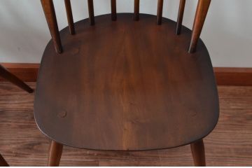 イギリスビンテージ　ERCOL(アーコール)　落ち着いた色味とシンプルなデザインが魅力的なフープバックチェア3脚セット(ダイニングチェア、ウィンザーチェア、ウインザーチェア、ワークチェア、板座チェア、椅子、イス、ヴィンテージ、英国、北欧)(R-077612)