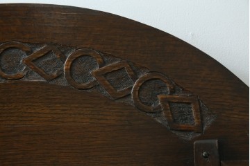 イギリスアンティーク　オーク材　ハーフムーン型のモンクスベンチ　(R-077621)