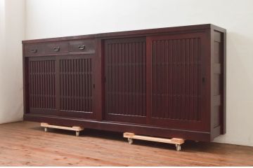 中古　タモ材　上質な和の空間を演出する水屋箪笥サイドボードセット(サイドキャビネット、収納棚、戸棚、食器棚、茶箪笥)(R-077624)