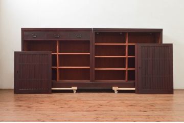 中古　タモ材　上質な和の空間を演出する水屋箪笥サイドボードセット(サイドキャビネット、収納棚、戸棚、食器棚、茶箪笥)(R-077624)