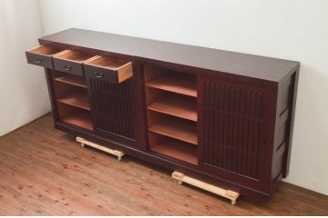中古　タモ材　上質な和の空間を演出する水屋箪笥サイドボードセット(サイドキャビネット、収納棚、戸棚、食器棚、茶箪笥)(R-077624)