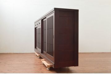 中古　タモ材　上質な和の空間を演出する水屋箪笥サイドボードセット(サイドキャビネット、収納棚、戸棚、食器棚、茶箪笥)(R-077624)