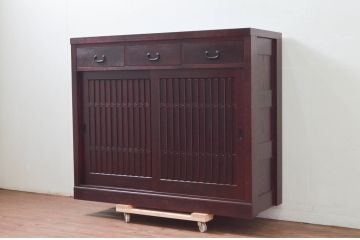 中古　タモ材　上質な和の空間を演出する水屋箪笥サイドボード(サイドキャビネット、収納棚、戸棚、食器棚、茶箪笥)(R-077625)