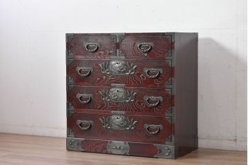 中古　美品!!　欅産業　漆塗り　仙台民芸箪笥(仙台箪笥)　KC-2000　力強い杢目が目を引く箪笥(小箪笥、収納タンス、チェスト、引き出し)(定価約43万円)(R-077627)