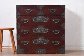 中古　美品!!　欅産業　漆塗り　仙台民芸箪笥(仙台箪笥)　KC-2000　力強い杢目が目を引く箪笥(小箪笥、収納タンス、チェスト、引き出し)(定価約43万円)(R-077627)