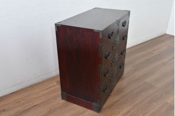 中古　美品!!　欅産業　漆塗り　仙台民芸箪笥(仙台箪笥)　KC-2000　力強い杢目が目を引く箪笥(小箪笥、収納タンス、チェスト、引き出し)(定価約43万円)(R-077627)