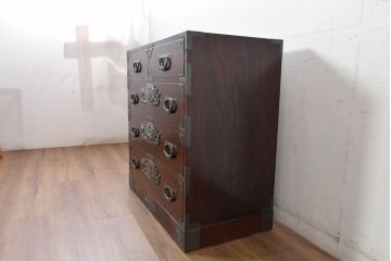 中古　美品!!　欅産業　漆塗り　仙台民芸箪笥(仙台箪笥)　KC-2000　力強い杢目が目を引く箪笥(小箪笥、収納タンス、チェスト、引き出し)(定価約43万円)(R-077627)