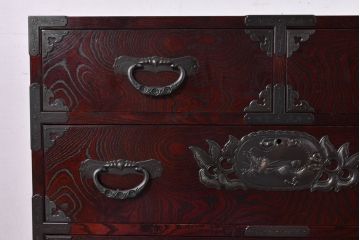 中古　美品!!　欅産業　漆塗り　仙台民芸箪笥(仙台箪笥)　KC-2000　力強い杢目が目を引く箪笥(小箪笥、収納タンス、チェスト、引き出し)(定価約43万円)(R-077627)