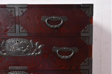 中古　美品!!　欅産業　漆塗り　仙台民芸箪笥(仙台箪笥)　KC-2000　力強い杢目が目を引く箪笥(小箪笥、収納タンス、チェスト、引き出し)(定価約43万円)(R-077627)