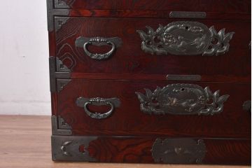 中古　美品!!　欅産業　漆塗り　仙台民芸箪笥(仙台箪笥)　KC-2000　力強い杢目が目を引く箪笥(小箪笥、収納タンス、チェスト、引き出し)(定価約43万円)(R-077627)