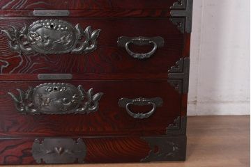 中古　美品!!　欅産業　漆塗り　仙台民芸箪笥(仙台箪笥)　KC-2000　力強い杢目が目を引く箪笥(小箪笥、収納タンス、チェスト、引き出し)(定価約43万円)(R-077627)