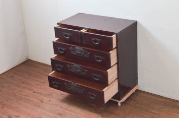中古　美品!!　欅産業　漆塗り　仙台民芸箪笥(仙台箪笥)　KC-2000　力強い杢目が目を引く箪笥(小箪笥、収納タンス、チェスト、引き出し)(定価約43万円)(R-077627)