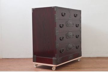 中古　美品!!　欅産業　漆塗り　仙台民芸箪笥(仙台箪笥)　KC-2000　力強い杢目が目を引く箪笥(小箪笥、収納タンス、チェスト、引き出し)(定価約43万円)(R-077627)