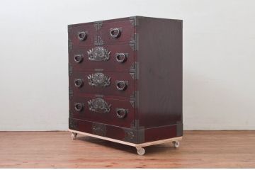 中古　美品!!　欅産業　漆塗り　仙台民芸箪笥(仙台箪笥)　KC-2000　力強い杢目が目を引く箪笥(小箪笥、収納タンス、チェスト、引き出し)(定価約43万円)(R-077627)