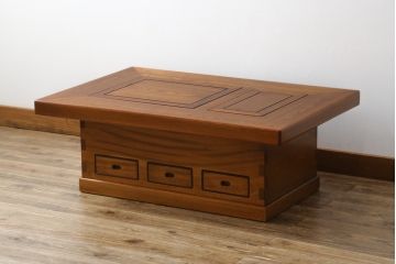 中古　美品!!　欅(ケヤキ)材　美しい木目が魅力的な関西火鉢(囲炉裏、座卓、木製火鉢、長火鉢、ローテーブル)(R-077633)