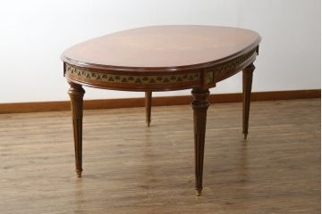 中古　最高級!!　六本木アピス(APIS)取り扱い　イタリア高級家具　真鍮飾りが美しい象嵌入りダイニングテーブル(4人掛け、6人掛け、食卓)(定価約150万円)(R-077644)