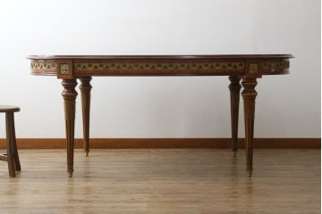 中古　最高級!!　六本木アピス(APIS)取り扱い　イタリア高級家具　真鍮飾りが美しい象嵌入りダイニングテーブル(4人掛け、6人掛け、食卓)(定価約150万円)(R-077644)