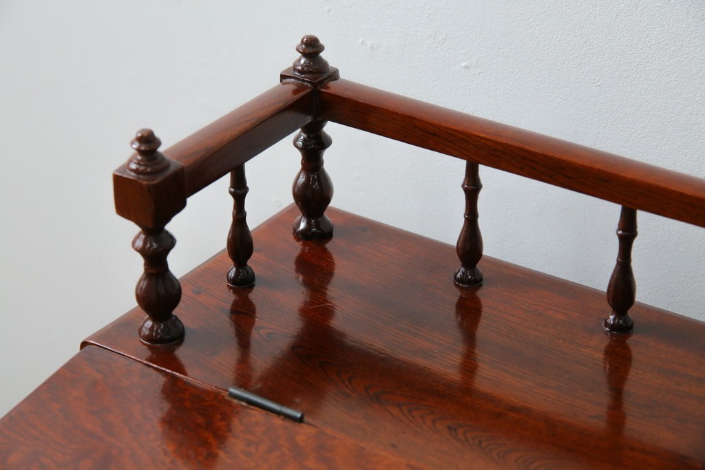 和製アンティーク　高級品!!　総欅(ケヤキ)材　赤みがかった色味が美しい帳場机(簿記机、ライティングビューロー、両袖机、座机、在宅用、在宅ワーク用)(R-077645)