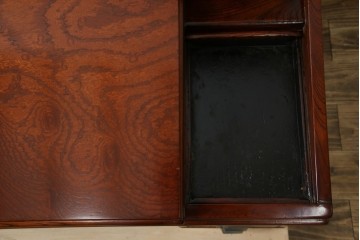 和製アンティーク　高級品!!　総欅(ケヤキ)材　赤みがかった色味が美しい帳場机(簿記机、ライティングビューロー、両袖机、座机、在宅用、在宅ワーク用)(R-077645)