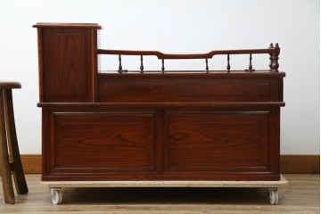 和製アンティーク　高級品!!　総欅(ケヤキ)材　赤みがかった色味が美しい帳場机(簿記机、ライティングビューロー、両袖机、座机、在宅用、在宅ワーク用)(R-077645)