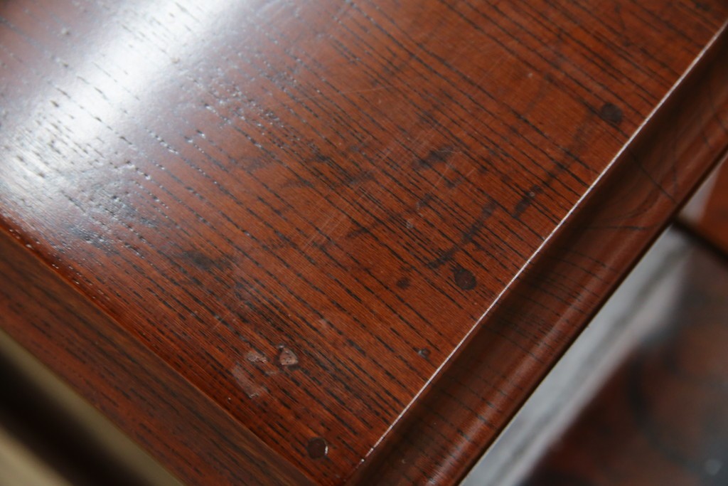 和製アンティーク　高級品!!　総欅(ケヤキ)材　赤みがかった色味が美しい帳場机(簿記机、ライティングビューロー、両袖机、座机、在宅用、在宅ワーク用)(R-077645)