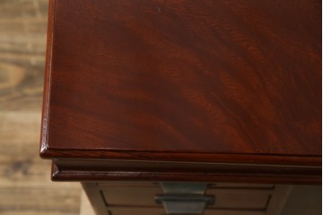 和製アンティーク　高級品!!　総欅(ケヤキ)材　赤みがかった色味が美しい帳場机(簿記机、ライティングビューロー、両袖机、座机、在宅用、在宅ワーク用)(R-077645)