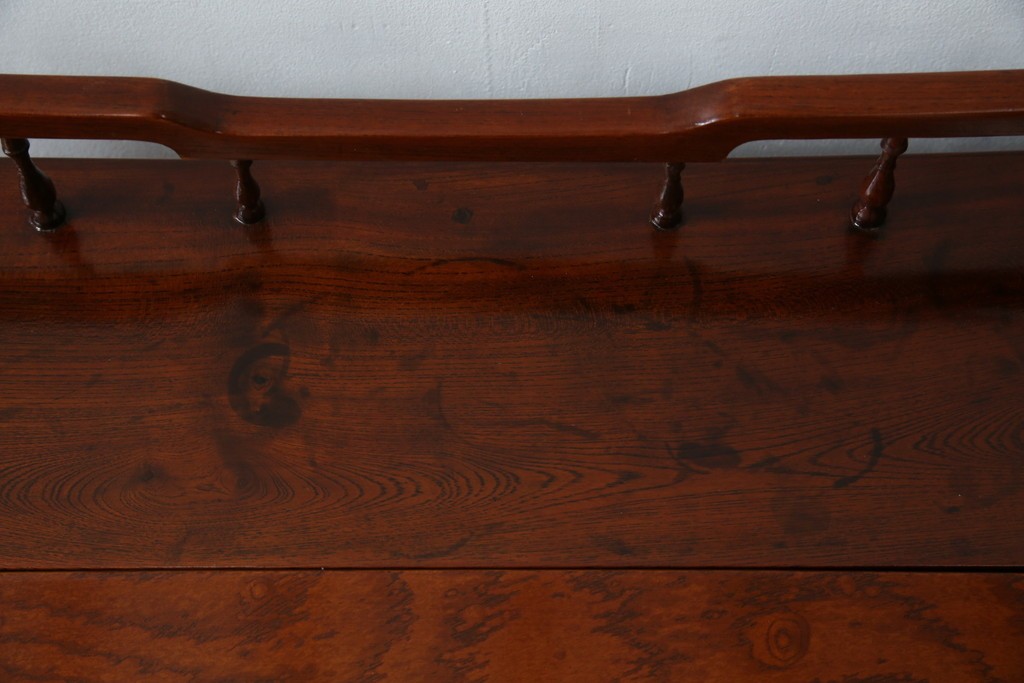 和製アンティーク　高級品!!　総欅(ケヤキ)材　赤みがかった色味が美しい帳場机(簿記机、ライティングビューロー、両袖机、座机、在宅用、在宅ワーク用)(R-077645)