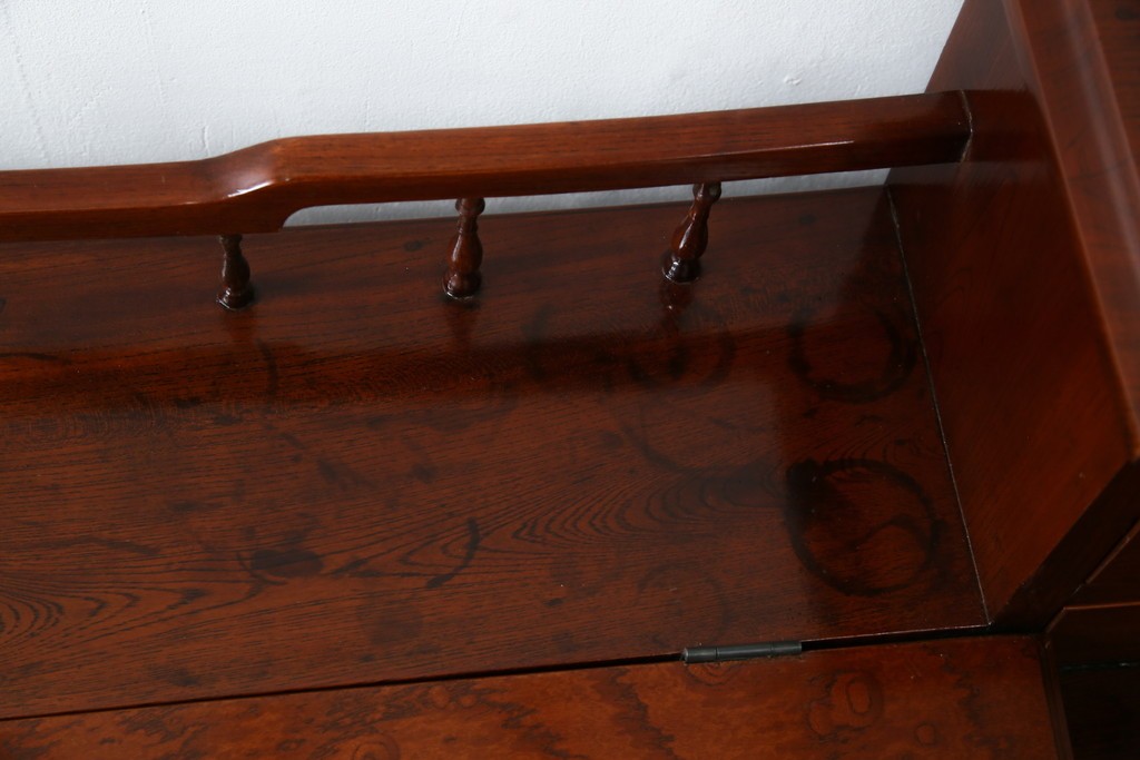 和製アンティーク　高級品!!　総欅(ケヤキ)材　赤みがかった色味が美しい帳場机(簿記机、ライティングビューロー、両袖机、座机、在宅用、在宅ワーク用)(R-077645)