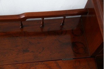 和製アンティーク　高級品!!　総欅(ケヤキ)材　赤みがかった色味が美しい帳場机(簿記机、ライティングビューロー、両袖机、座机、在宅用、在宅ワーク用)(R-077645)