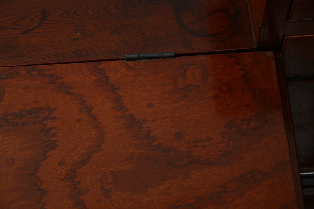 和製アンティーク　高級品!!　総欅(ケヤキ)材　赤みがかった色味が美しい帳場机(簿記机、ライティングビューロー、両袖机、座机、在宅用、在宅ワーク用)(R-077645)