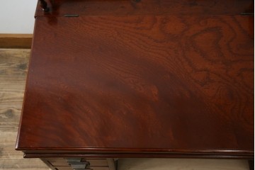 和製アンティーク　高級品!!　総欅(ケヤキ)材　赤みがかった色味が美しい帳場机(簿記机、ライティングビューロー、両袖机、座机、在宅用、在宅ワーク用)(R-077645)